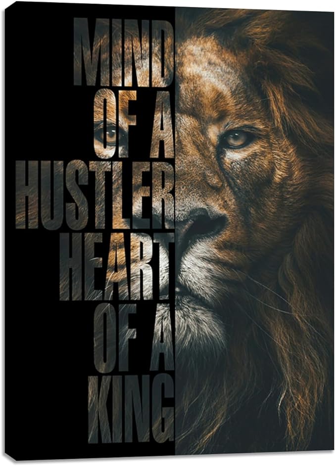 Inspirational Quote Canvas Wall Art Yellow Lion Painting Wall Art Motivational Positive Office Poster Wall Decor Artwork Prints Picture Framed Decorations for Home Living Room Bedroom 12"x16"