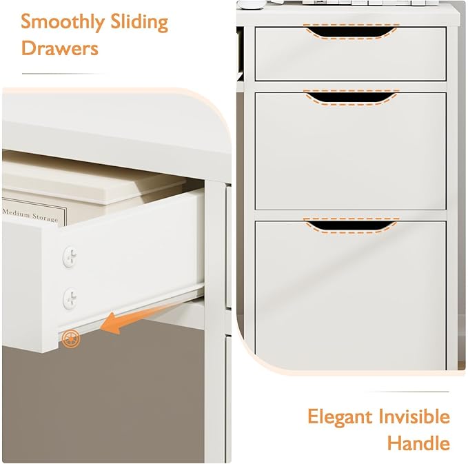 White Desk with Drawers, 48 Inch Small Computer Desk with 4 Storage Drawers for Small Space, Home Office Desk for Bedroom with Storage File Drawer