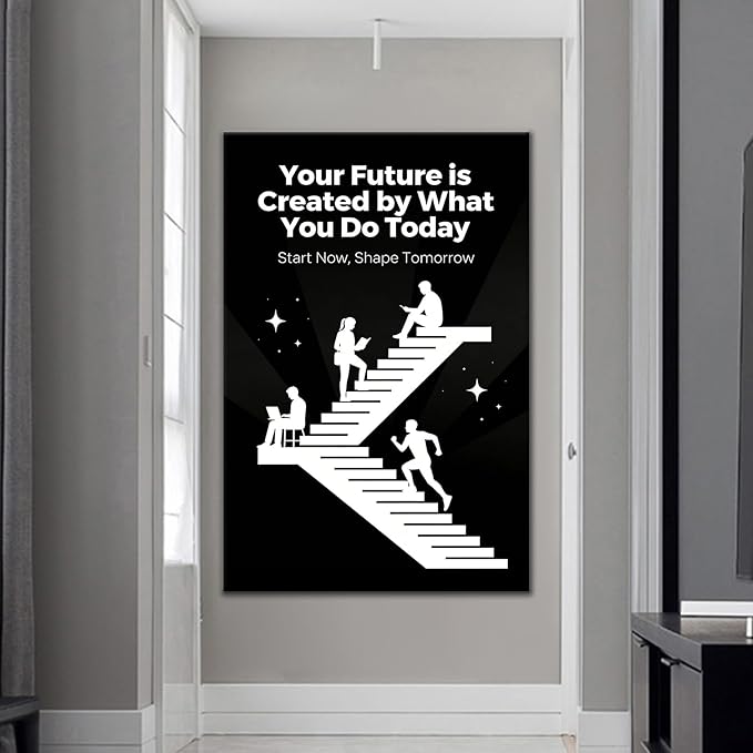 PSYYSP Large Motivational Canvas Wall Art For Office Decor Inspirational Quotes Future Is Created By Today Framed Print For Living Room Workspace Modern Minimalist Career Empowerment Large 24x36 Inch
