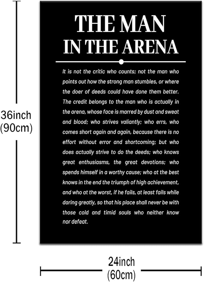 Motivational Canvas Wall Art the Man in the Arena Inspirational Poster Print Artwork Inspiring Entrepreneur Quotes Picture for Living Room Office Home Wall Decor Stretched and Framed [24''Wx36''H]