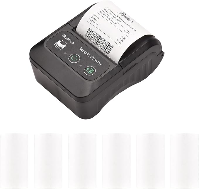 Portable 58mm Receipt Thermal Printer 2 inches Mini Mobile Pocket Printers with 6 Thermal Paper Roll USB&Wireless BT Connection Compatible with Windows/Android/iOS for Office Market