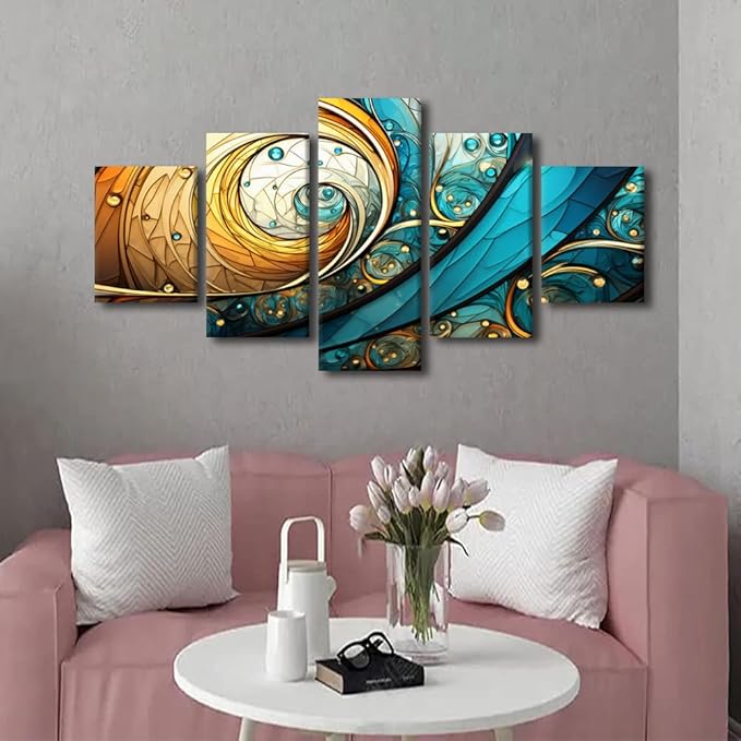 Abstract Canvas Wall Art Vortex Painting Art Wall Decor Modern Abstract Enthusiasts Canvas Poster Prints 5 Panel Canvas Art for Living Room Decoration Stretched and Framed Ready to Hang 60x32 in