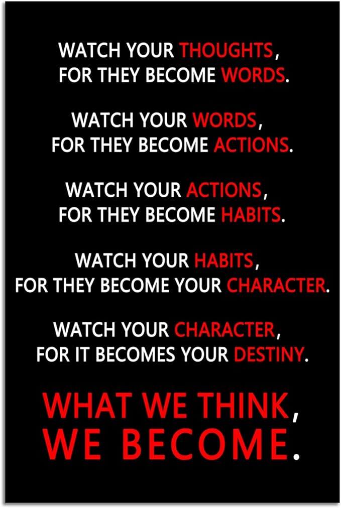 WYJZDZQ8 Inspirational Wall Art Watch Your Thoughts Poster Motivational Quotes Canvas Pictures Canvas Prints Artwork for Living Room Bedroom Gym Office Wall Decor Framed Ready to Hang[12''W X 18''H]