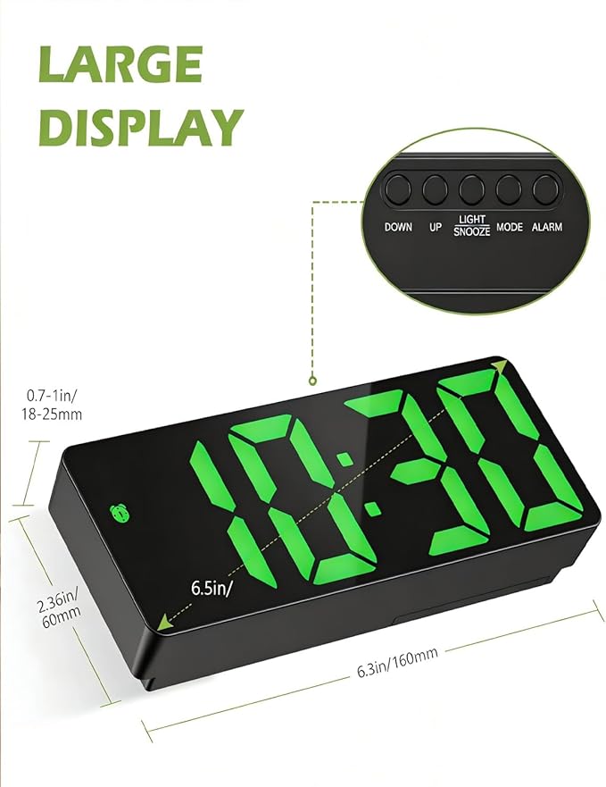 AMIR Digital Alarm Clock, Small Digital Clock with Large Display, 12/24H Format, Snooze Function, Battery & USB Powered, Dimmable Alarm Clocks for Bedrooms,Office,School
