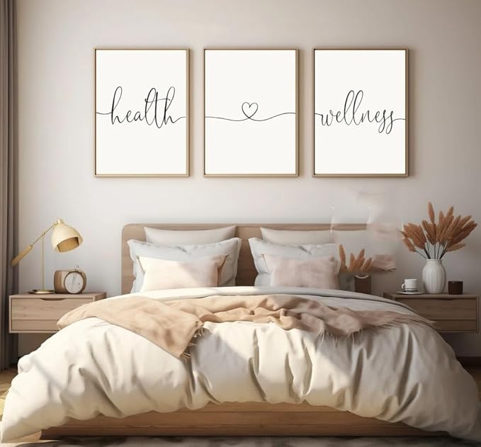 NATVVA 3 Pieces Health and Wellness Wall Art Canvas Prints Minimalist Inspirational Poster Painting Pictures for Livingroom Home Decor with Wooden Inner Frame