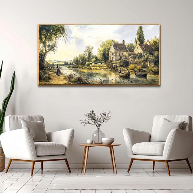 ERQINHUA Large Canvas Wall Art For Living Room Restaurant Wall Decor For Bedroom Office Mural Vintage Watercolour Countryside Scenery Wall Picture Printing Artwork Home Decor Wood Framed 30x60 In