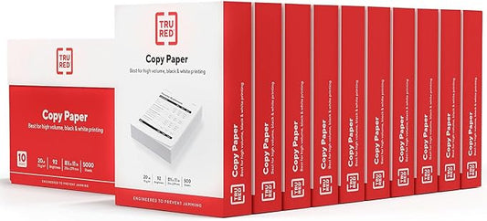 TRU RED 8.5x11 Copy Paper 20 lb. 92-Bright 5000 Sheets/Carton, For Office, School & Home