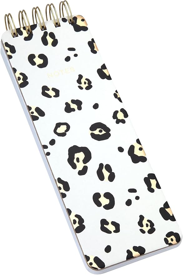 WORLD TRAVELER Eccolo Tall Spiral Memo Pad, 300 Pages, 150 Sheets, Double Spiral Binding, Office Essentials for Work, List Notepad for Students, Class and Shopping, Leopard (3x8.5 inches)