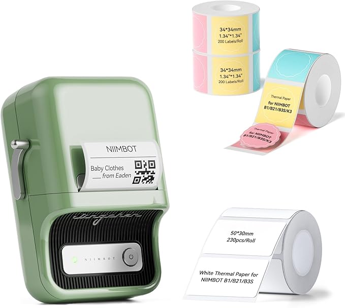 NIIMBOT B21 Label Maker, 2 Inch Portable Thermal Label Printer, Label Maker Machine with Tape, Compatible with Android, iOS & PC,Labeling for Home Storage Office and Small Business,Green