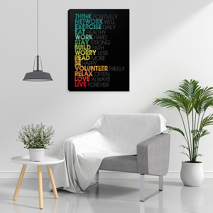 Inspirational Black Canvas Wall Art Motivational Positive Quotes Office Wall Decor Painting Picture Poster Art Prints Living Room Bedroom Workplace Office Framed Artwork Decorations 12"x16"