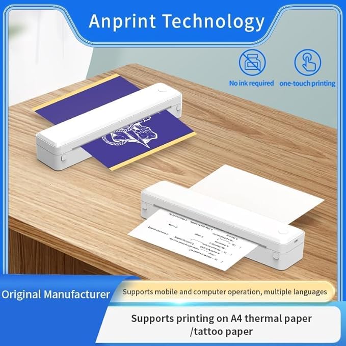 Portable Thermal Printer Wireless for Travel, Bluetooth Inkless Tattoo Stencil Printer, Supports 8.5x11 US Letter, Compatible with iOS, Android, Mac, Windows,Home,Office