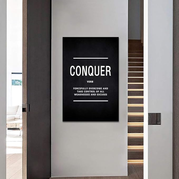 Office Wall Art Conquer Verb Inspirational Motivational Posters Prints on Canvas Inspiring Entrepreneur Quotes Inspiration Motivation Pictures Prints Artwork Home Office Wall Decor Framed (12”Wx16”H)