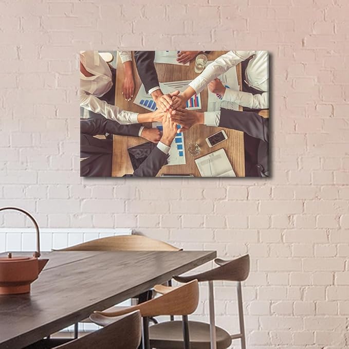1 Panel Wall Art for Office Top View of Beautiful Business People In Formal Wear Holding Hands Together While Sitting In The Office Modern Artwork Canvas Print Pictures Ready To Hang (16"Wx24"H)