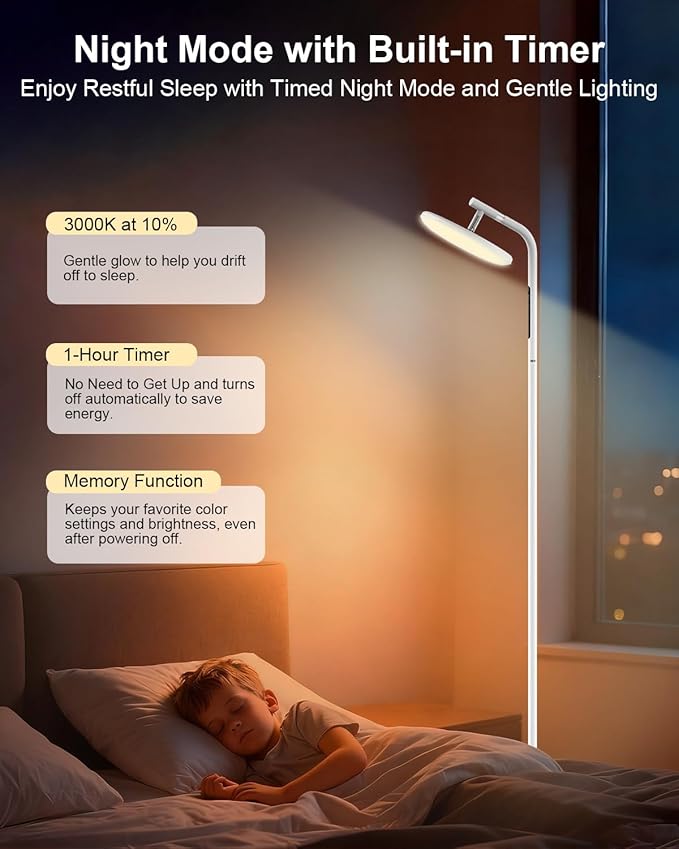 LED Floor Lamp, 36W Super Bright Standing Lamp with Remote & Touch Control, 69" Stepless Dimmable Torchiere Tall Lamp, 350° Rotating Head Floor Lamp for Bedroom, Living Room, Office, White