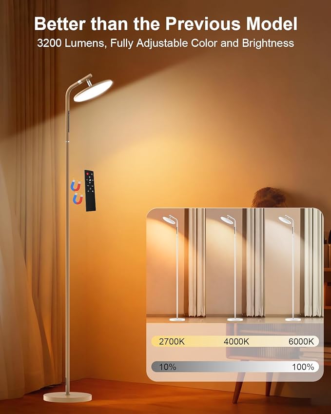 LED Floor Lamp, 36W Super Bright Standing Lamp with Remote & Touch Control, 69" Stepless Dimmable Torchiere Tall Lamp, 350° Rotating Head Floor Lamp for Bedroom, Living Room, Office, Brown