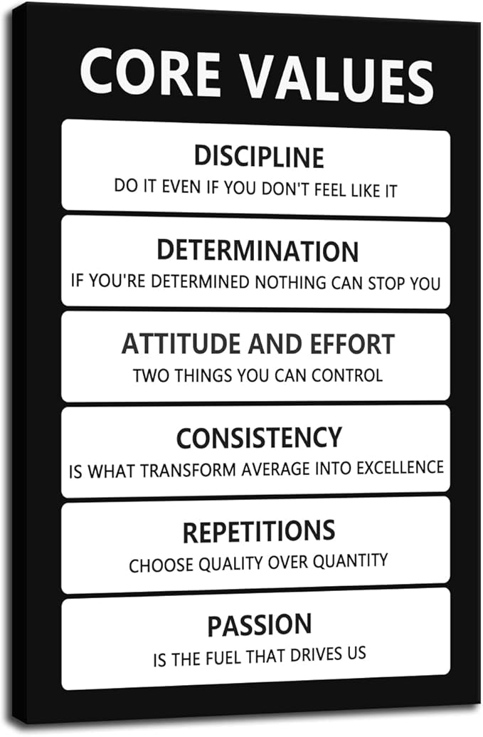 Core Values Motivational Wall Art Inspirational Poster Inspiring Canvas Prints Artwork for Office Living Room Modern Home Decor Painting Pictures Stretched and Framed Ready to Hang [12''Wx 18''H]