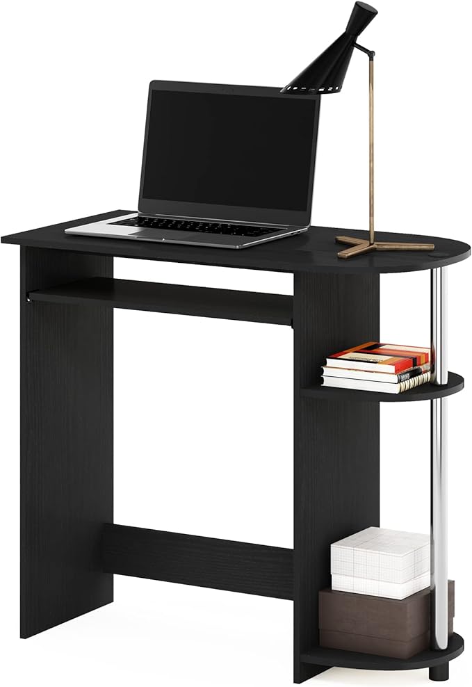 Furinno Simplistic Easy Assembly Computer Desk, with Keyboard Tray, Americano/Stainless Steel