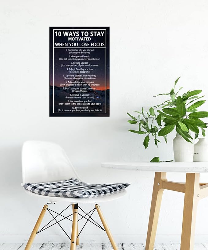 10 Ways to Stay Motivated When You Lose Focus Inspirational Canvas Painting Wall Art Motivational Wall Art Poster Motivational Framed Artwork Prints Picture for Living Room Office [12''Wx 18''H]