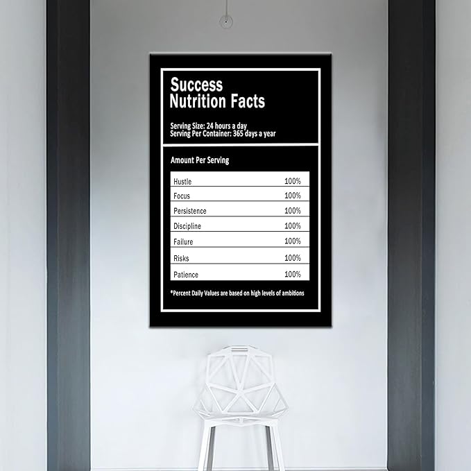 Inspirational Canvas Wall Art Success Nutrition Facts Poster Print Inspiring Entrepreneur Quote Motivational Painting Artwork for Living Room Office Wall Decoration Framed Ready to Hang [24''Wx36''H]