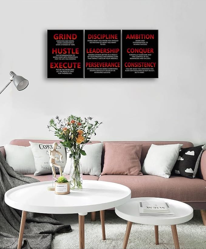 Inspirational Canvas Print Wall Art Motivational Picture 3 Pieces Painting Office Decor Poster Modern Inspiring Artwork for Home Living Room Classroom Gym Decor Framed Ready to Hang[36''Wx 16''H]
