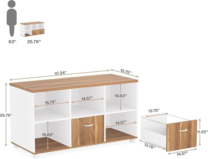 Tribesigns 2 Drawers Lateral File Cabinets, Home Office 47-inch Mobile Wood Filing Cabinet Printer Stand with Wheels and Open Storage Shelves,Drawers for Letter Size (White)