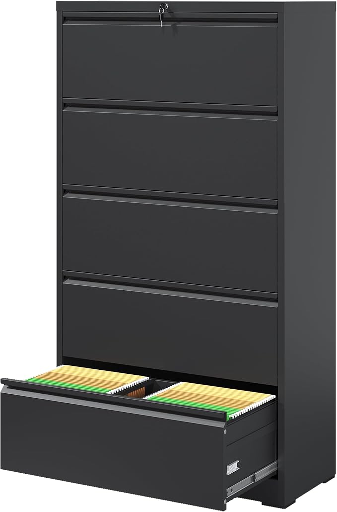 5 Drawer Lateral File Cabinets with Lock,Metal Lateral Filing Cabinet for Home Office,Wide Steel Storage Cabinet Commercial Drawer for Legal/Letter/A4 Size Files Assembly Required