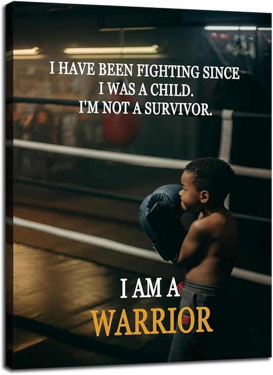 I Am A Warrior Quote Martial Arts Motivation Gym Wall Art for Fighter Spirit Motivational Wall Decor Inspirational Boxing Poster for Boxing Gym Sports Room Home Bedroom Framed [18" W X 24" H]
