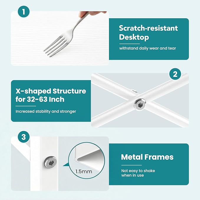 OLIXIS Small Computer Desk for Home Office, 32 Inch White Writing Desk for Small Spaces, Study Table with X-Shaped Reinforcement, Sturdy Bedroom Table with Scratch-Resistant Tabletop & Metal Frame