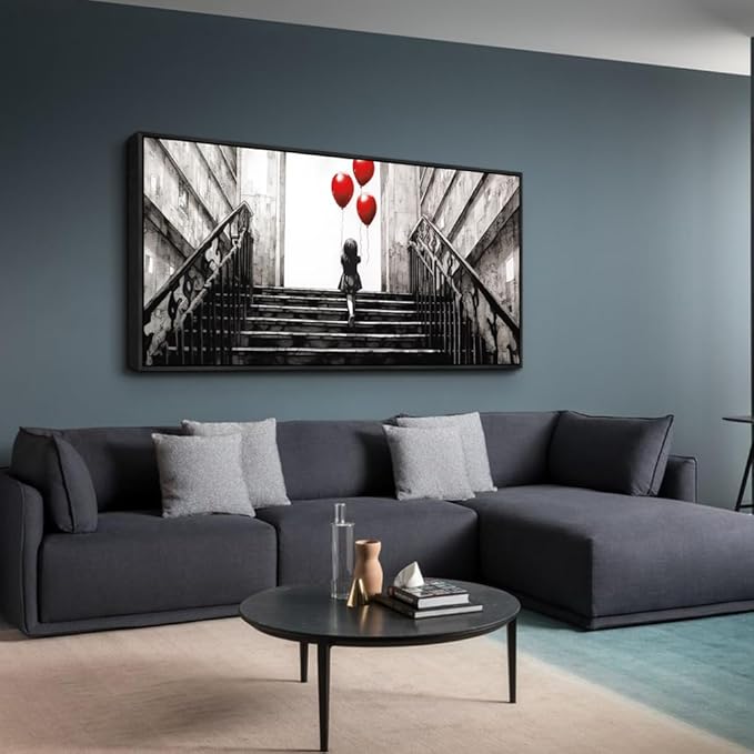 Wapluam Canvas Wall Art For Bedroom Wall Decoration For Living Room Office Decor Black And White Abstract Banksy Wall Painting Kid Graffiti Street Pictures Girl's Room Black Framed Home Artwork