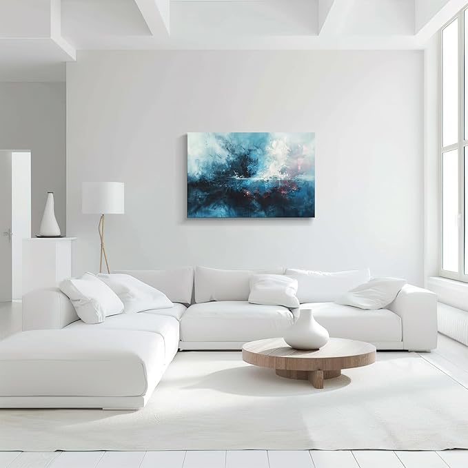 gaosoul Modern Abstract Canvas Wall Art Blue Graffiti Painting on White Background Stylish Framed Minimalism Artwork Prints for Living Room Bedroom Office Decor 36x24in