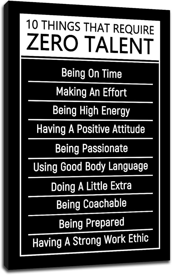 Positive Quotes Wall Decor 10 Things That Require Zero Talent Large Framed Canvas Art Inspirational Pictures for Gym Workout Room Corporate Office Team Building Sign, 36x24 Inch