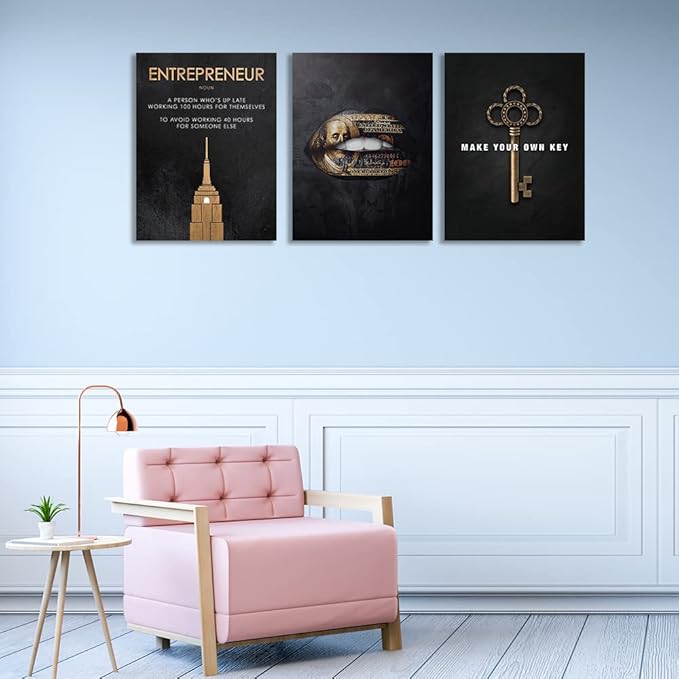 Halioyo Motivational Wall Art Canvas Prints, 3 Panel Entrepreneur Office Wall Art with Inspirational Quotes, Positive Saying Painting Posters for Living Room Bedroom(16x24inch), Ready to Hang