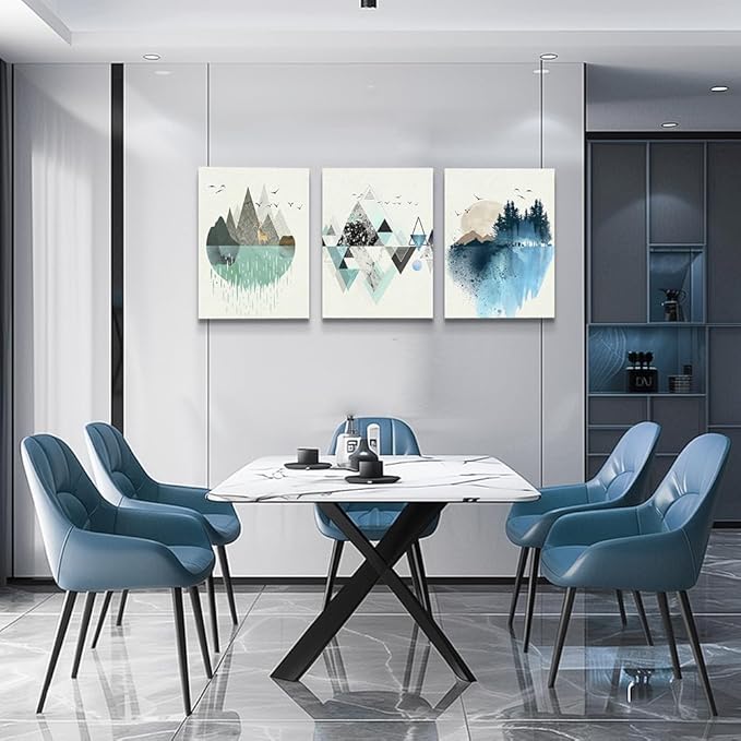 Canvas Wall Art Paintings For Living Room Large Size Abstract Geometry Mountain In Daytime Canvas Prints Artworks Pictures Bedroom Decoration,20 X 28 inches 3pcs Home Bathroom Wall Decor Posters