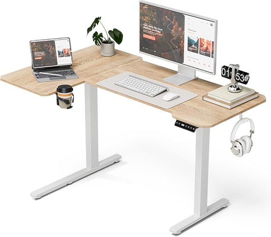 51" Reversiable L-Shaped Electric Standing Desk Adjustable Height Gaming Stand Up Corner Desk Sit Stand Home Office Computer Desk with Splice Board, Light Rustic Brown Top