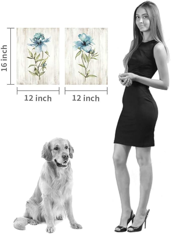 Flower Painting Canvas Wall Art: Blue Botanical Floral Artwork Wildflower Picture Print for Living Room (12'' x 16'' x 2 Panels)