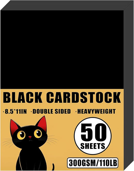 50 Sheets 110lb Black Cardstock, 8.5" x 11", Heavyweight Black Paper DIY Craft Card Making Project Paper, 110LB Cover 300 GSM