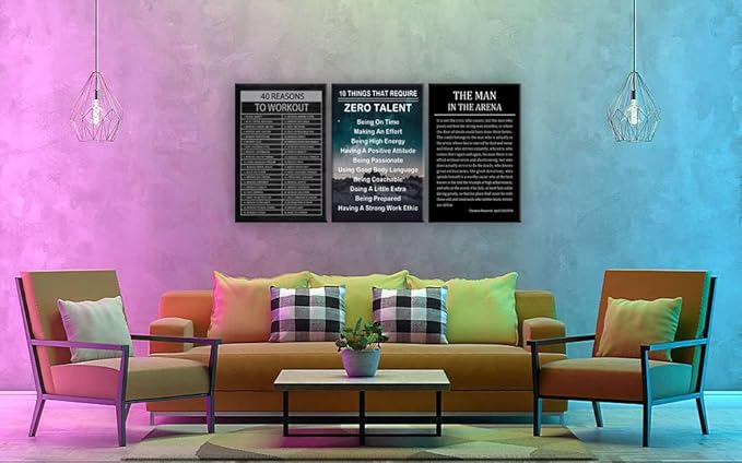Inspirational Canvas Office Print Wall Art The Man In The Arena Motivational Picture Ten Things That Require Zero Talent Poster Painting Artwork for Home Bedroom Office Decor Frame[72''Wx 36''H]