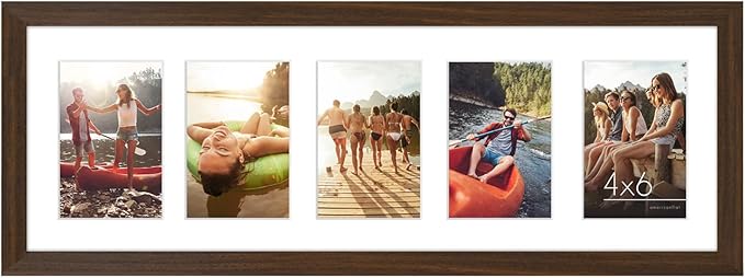 Americanflat 4x6 Collage Picture Frame with Shatter-Resistant Glass - Fits Five 4x6 Photos or Use as One 8x24 Picture Frame - Signature Collection - Collage Frames for Wall Display - Walnut