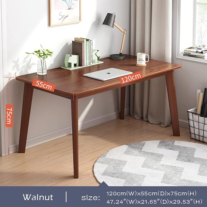 IOTXY Simple Wooden Writing Desk - Modern Minimalist Style PC Laptop Computer Workbench with Solid Wood Legs, 47" W Home Office Work Table for TV Stand Music Video Live Broadcast Workstation, Walnut