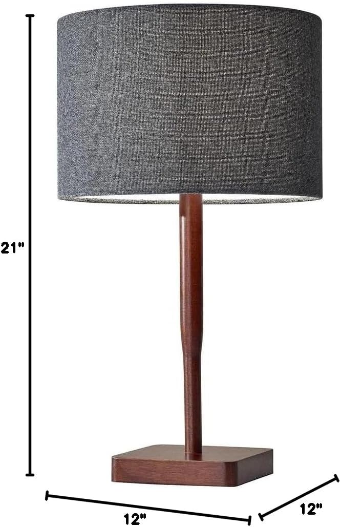 Adesso 4092-15 Ellis Table Lamp, 21 in., 60W Incandescent/13W CFL, Walnut Rubber Wood, 1 Wooden Lamp