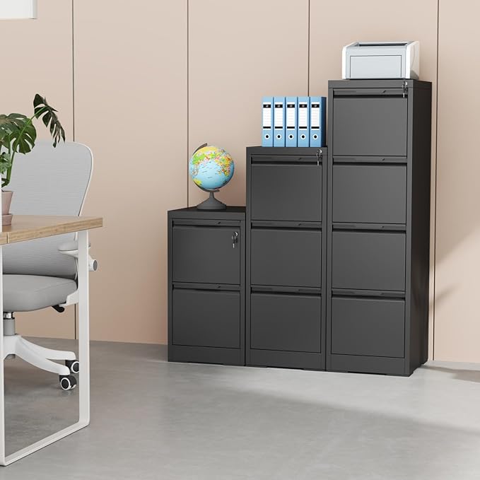 3 Drawer File Cabinet with Lock,Metal Vertical Filing Cabinets for Home Office,Heavy Duty File Storage Cabinet for Letter/Legal/A4/F4 Size File,Easy to Assemble,Black