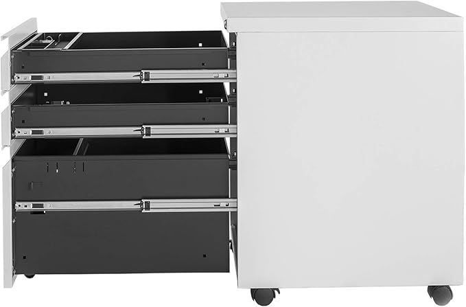 Bonnlo White 3-Drawer File Cabinet with Lock, Rolling Under Desk Filing Cabinet for Home Office, Mobile Office Drawers with Pencil Tray, Assembly Required, 23.6" H