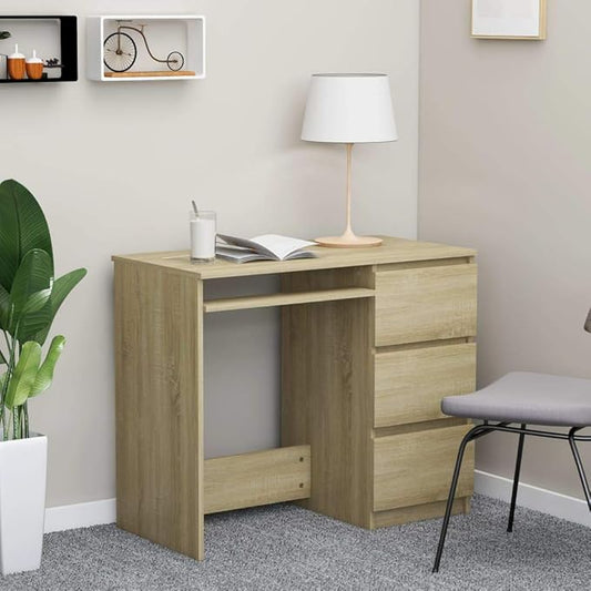 35.4" Computer Desk, Computer Workstation with 3 Drawers, Study Writing Home Office Desk, Modern Chipboard Multipurpose Desk Easy Assemble, 35.4"x17.7"x29.9"