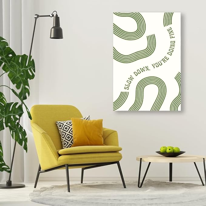 Balsuka Slow Down You’re Doing Fine Wall Art Retro Minimalist Motivational Quote Music Poster Inspirational Midcentury Song Lyrics Sage Green Canvas Prints for Bedroom Home Decor 24x36inch Unframed
