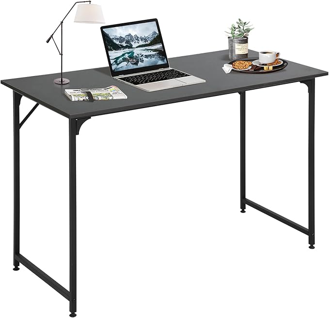Dkelincs 40 Inch Small Computer Desk Home Office Desk Writing Desk Modern Simple Style Study Work Table with Metal Frame, Easy Assembly, Adjustable Feet, Water-Resistant, Scratchproof Surface, Black