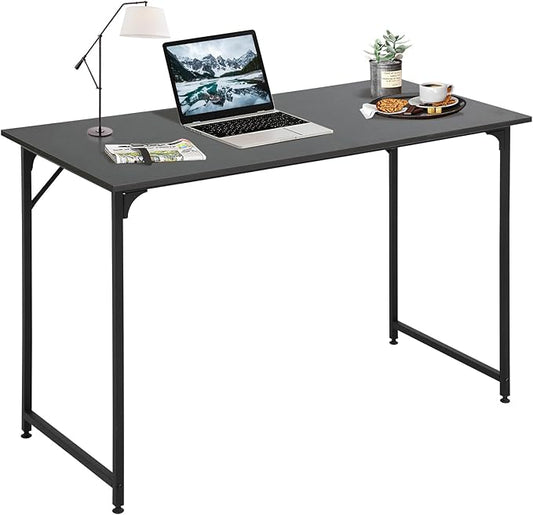 Dkelincs 40 Inch Small Computer Desk Home Office Desk Writing Desk Modern Simple Style Study Work Table with Metal Frame, Easy Assembly, Adjustable Feet, Water-Resistant, Scratchproof Surface, Black