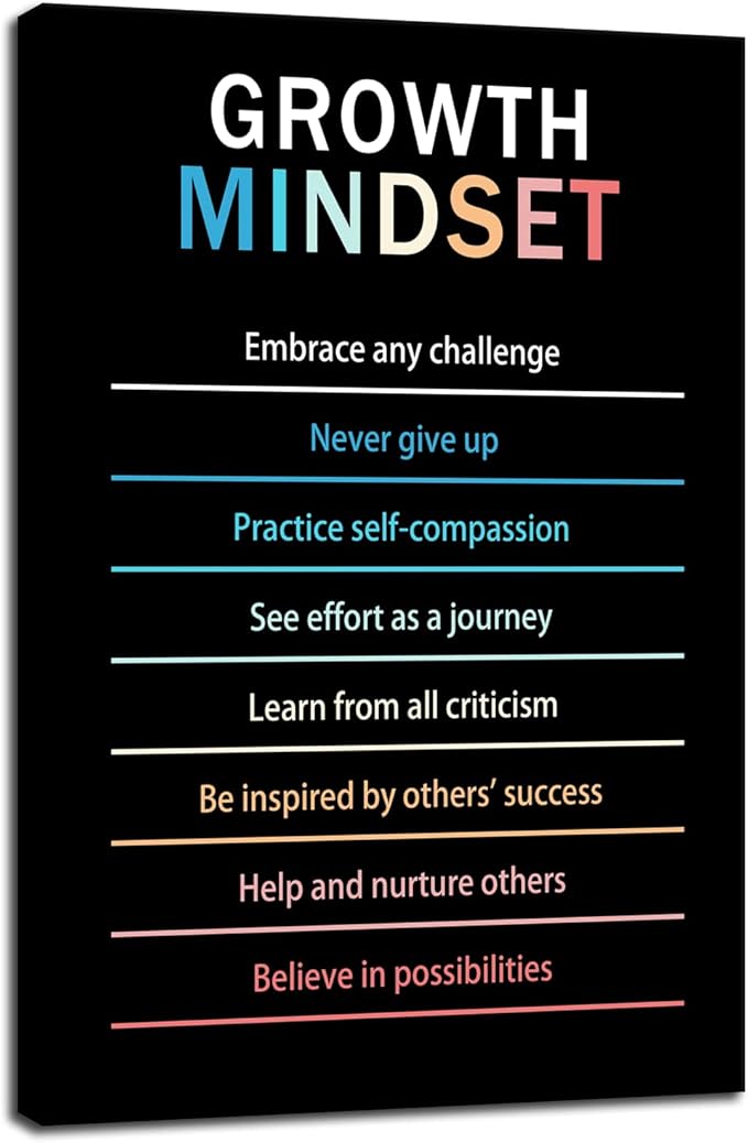 Inspirational Wall Art Growth Mindset Motivational Life Learning Poster Canvas Prints Artwork for Office Living Room Modern Home Decor Painting Stretched and Framed Ready to Hang [12''Wx 18''H]