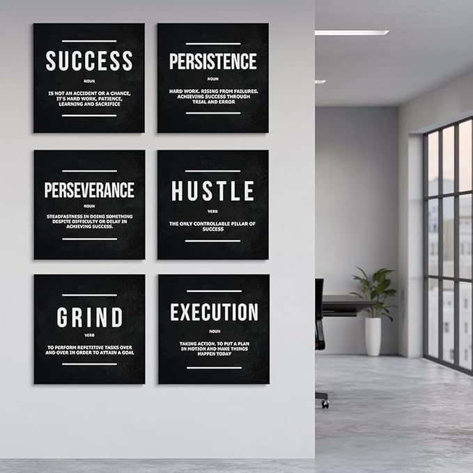 GUBIYU Inspirational Office Wall Art - Motivational Quotes for Living Room - Encouraging Canvas Posters for Bedroom - Sayings for Wall Decor Motivational Wall Decor Black Art Office Decor 12"x12"