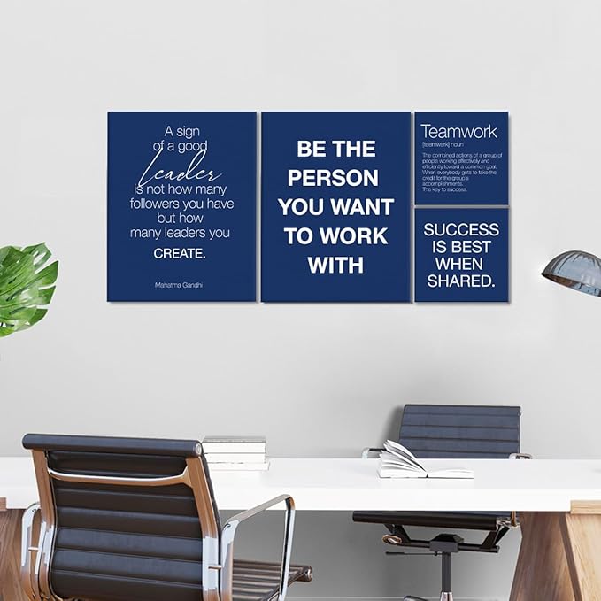 YEOION Navy Blue Motivational Teamwork Office Wall Decor,Inspirational Team Work Wall Art Canvas Frame Artwork for Office Workplace Breakroom Wall Decor Set of 6