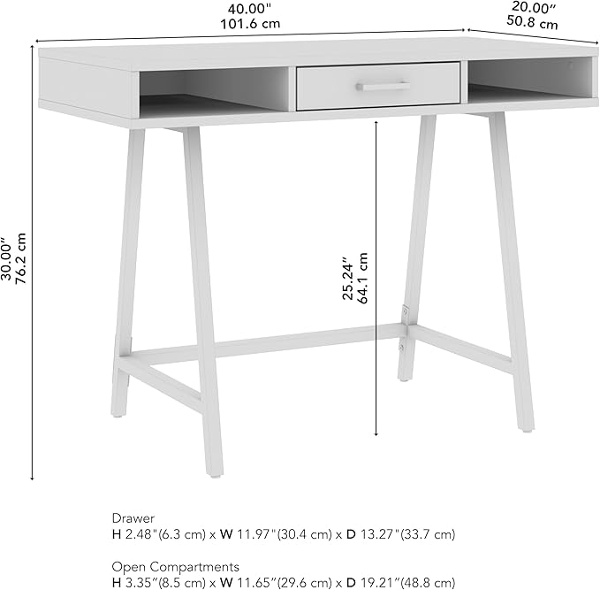 Bush Home Steele 40W Writing Desk in Dark Gray Hickory | Compact Computer Table with Storage for Home Office, Study Room, or Entryway